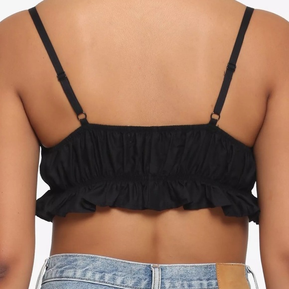 Black Ruffled Crop Top - Picture 2 of 4
